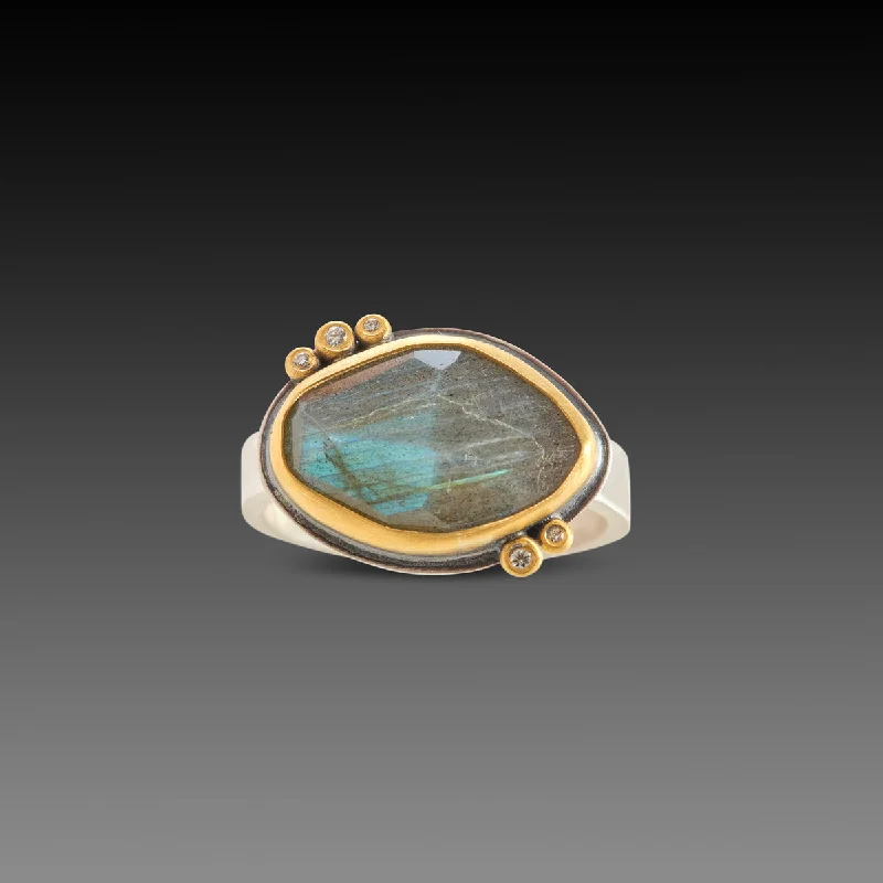 Labradorite Ring with Diamonds