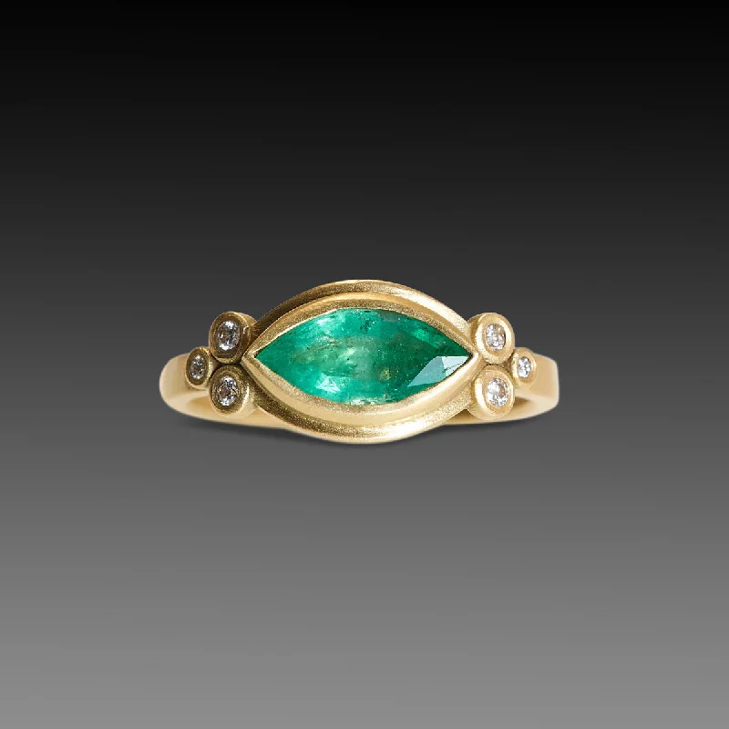 Marquise Emerald Ring With Diamond Dot Trios