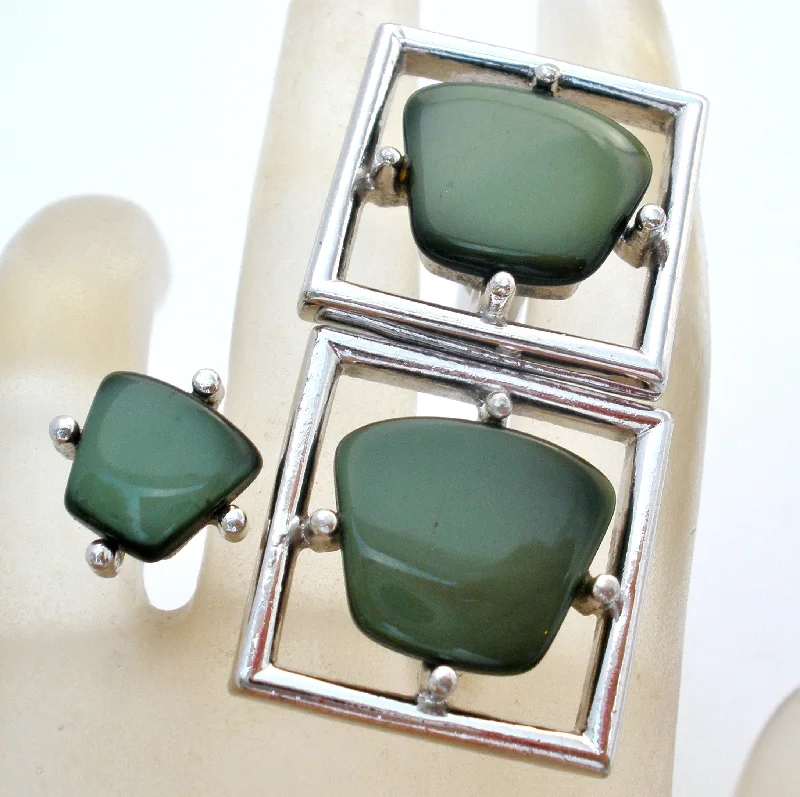 Men's Green Cufflinks &Tie Tack Sarah Coventry