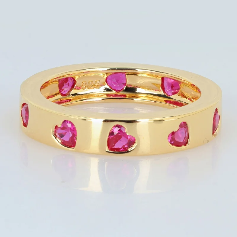 Miadora 1 3/4ct TGW Heart-Cut Created Ruby Eternity Ring Yellow Silver