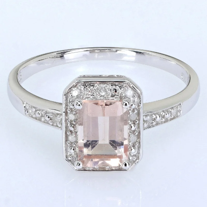 Miadora 1ct TGW Octagon-cut Morganite Diamond Accent Ring Sterling Silver