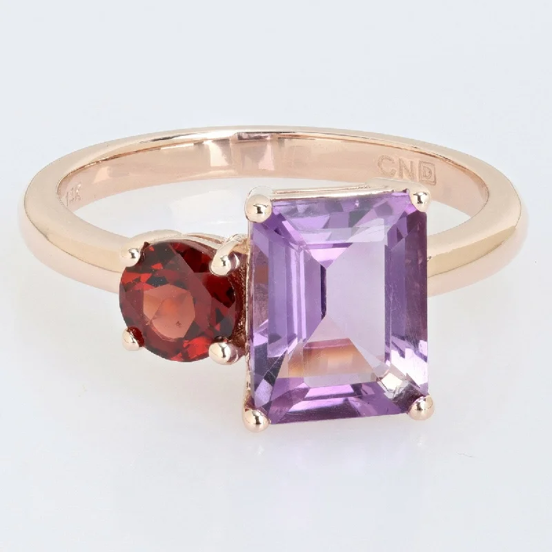 Miadora 3ct TGW Amethyst Garnet 2-Stone Ring 14k Rose Gold