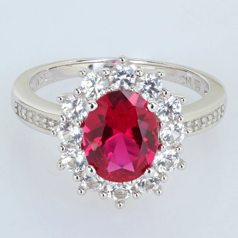 Miadora 4ct TGW Created Ruby White Sapphire Diamond Ring Sterling Silver