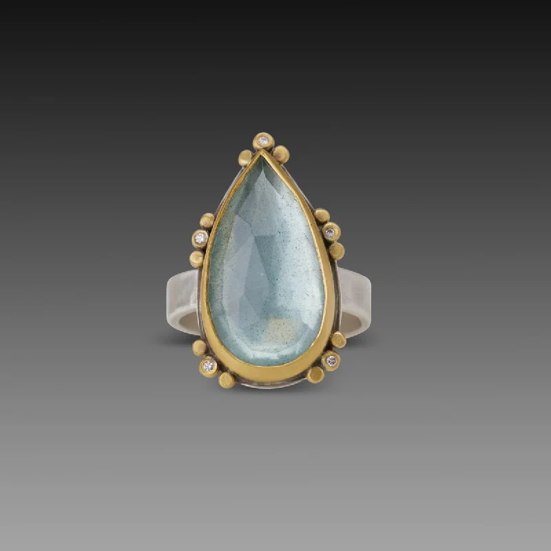 Moss Aquamarine Teardrop Ring