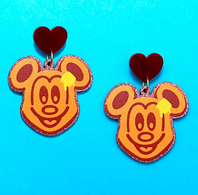 Mouse Waffle Sparkle Drop Earrings