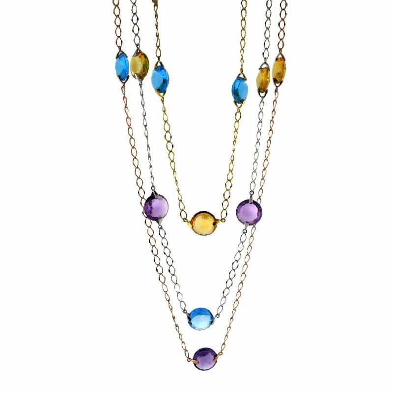 Polyglot Necklace - 18 Karat White Gold and Gemstones Necklace