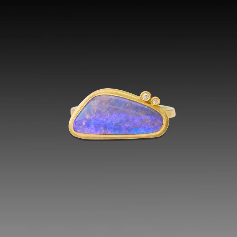 Organic Australian Opal Ring with Two Diamonds