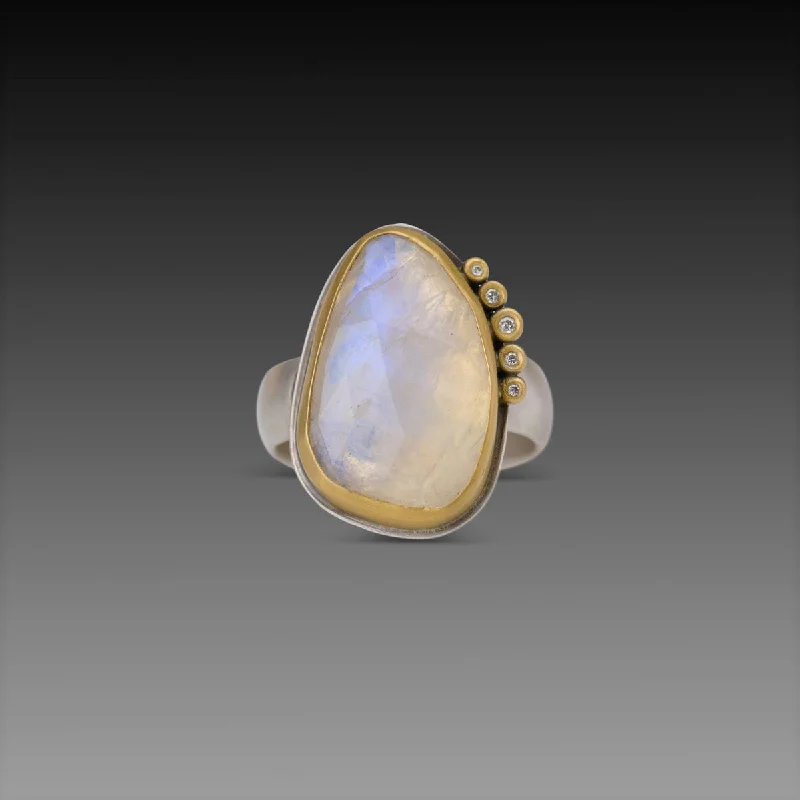 Organic Moonstone Ring with Diamond Arc