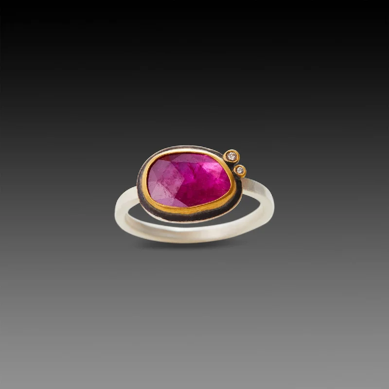 Organic Rose Cut Ruby Ring with Diamonds