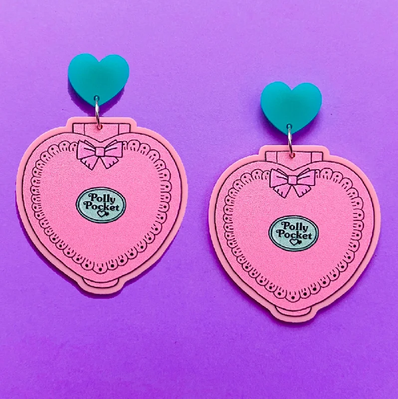 Pink Heart Polly Pocket Drop Earrings