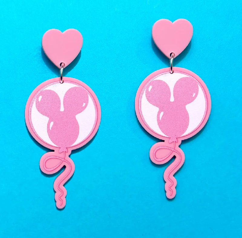 Pink Mouse Balloon Acrylic Drop Earrings