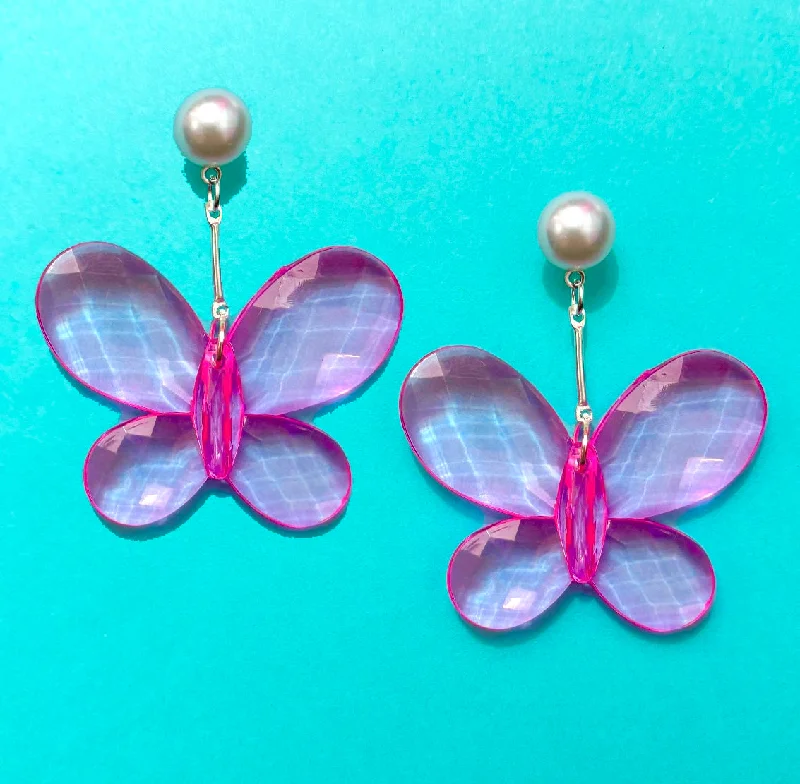 Pink Y2K Butterfly Large Drop Earrings