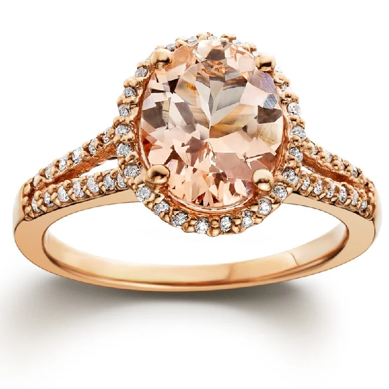 Pompeii3 14k Rose Gold 1/2ct TDW Diamond and Morganite Halo Ring (I-J, I2-I3)