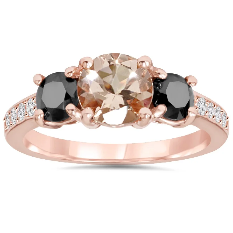 Pompeii3 14k Rose Gold 2ct TDW Black and White Diamond Morganite Ring (H-I, I2-I3)