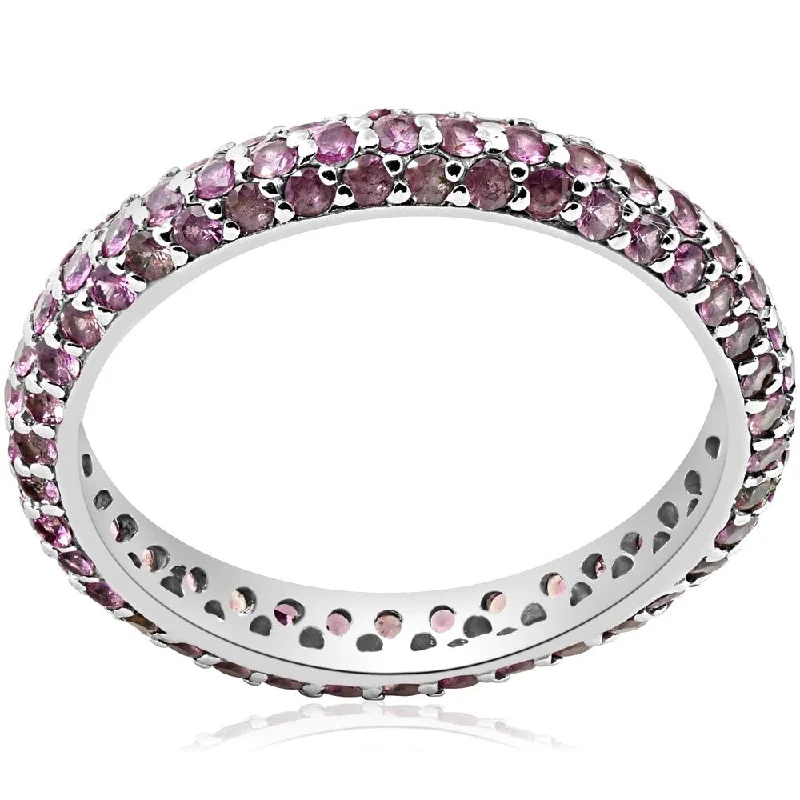 Pompeii3 14k White Gold 1 1/2 ct TW Pink Sapphire Pave Eternity Wedding Band