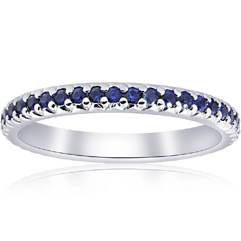 Pompeii3 Platinum 1 ct TW Blue Sapphire Pave Eternity Wedding Band