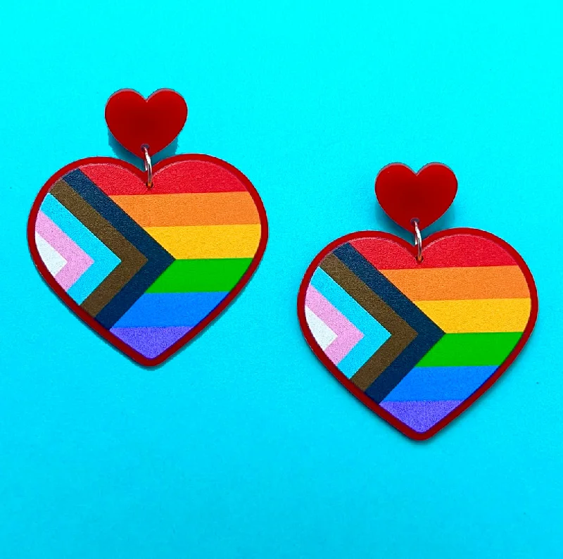 Progress Pride Flag Heart Drop Earrings