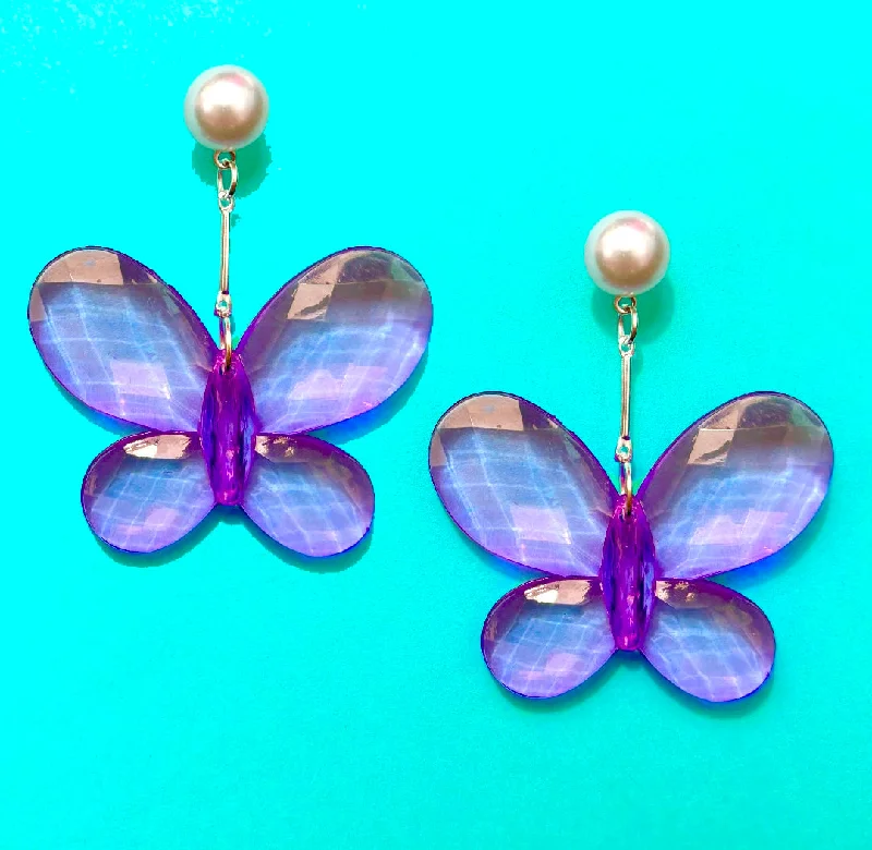 Purple Y2K Butterfly Large Drop Earrings