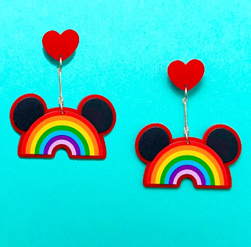 Rainbow Mouse Drop Earrings