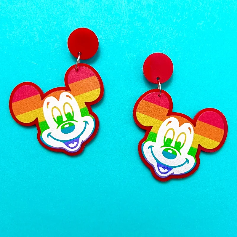 Rainbow Retro Mouse Drop Earrings