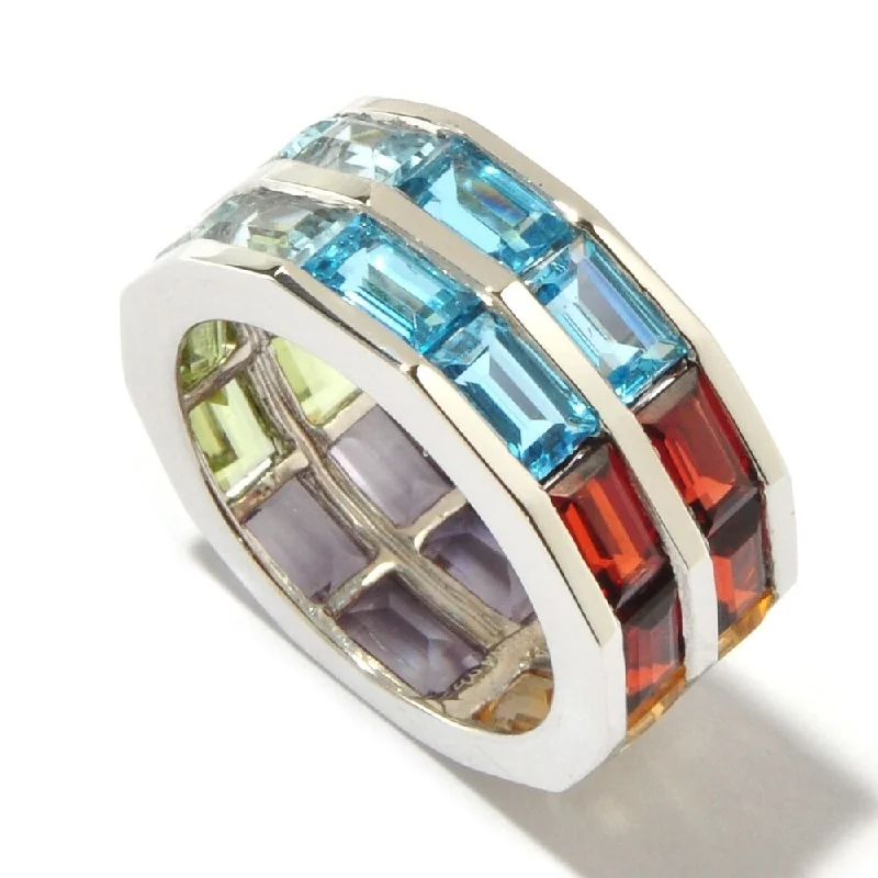 Sterling Silver 7.54Ctw Red Garnet, Peridot, Aquamarine, Citrine Ring