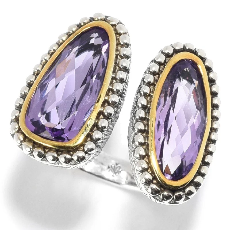 Sterling Silver Elongated Pink Amethyst 2-Stone Bypass Ring