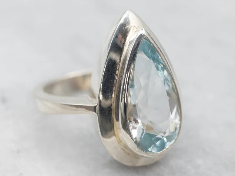 Sterling Silver Pear Cut Blue Topaz Ring