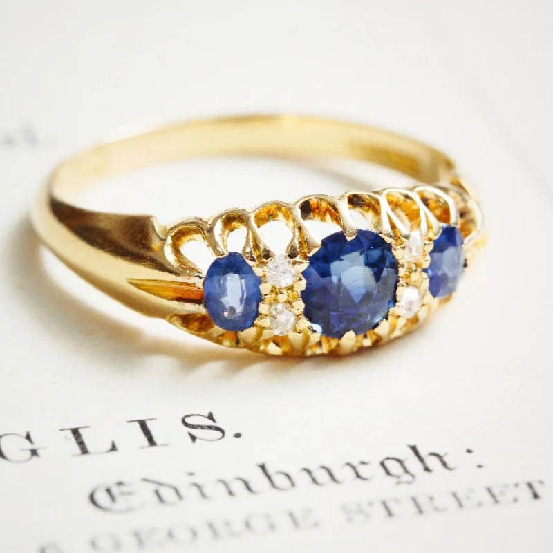 Date 1908 Antique Sapphire & Diamond Ring