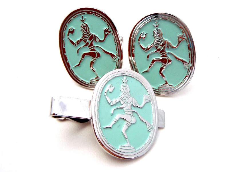 Swank Siam Dancer Cufflinks & Tie Clasp