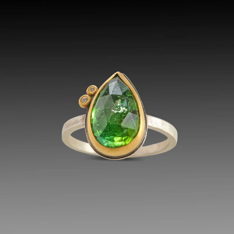 Tourmaline Teardrop Ring with Diamonds