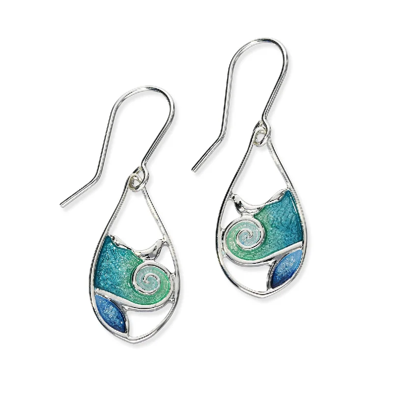 Tranquility Sterling Silver & Blue/Green Enamel Oval Drop Earrings, EE287