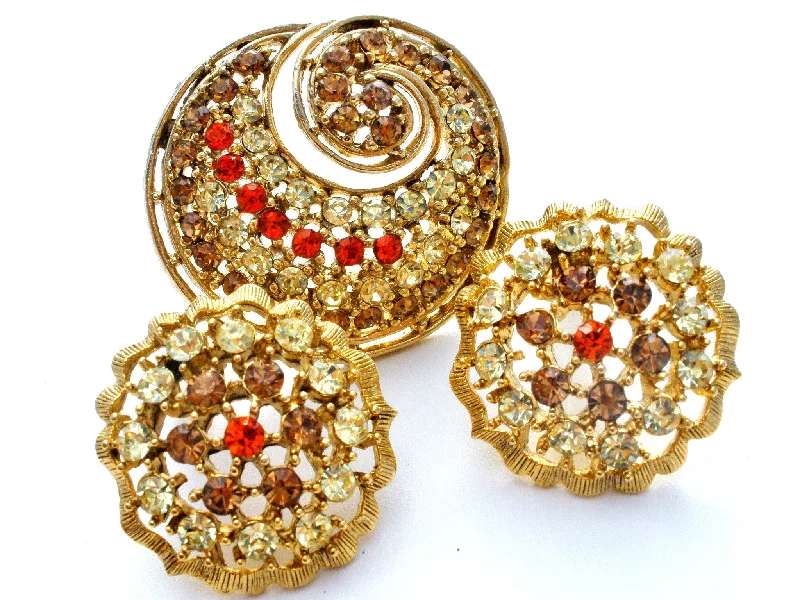 Vintage Rhinestone Brooch & Earrings Set