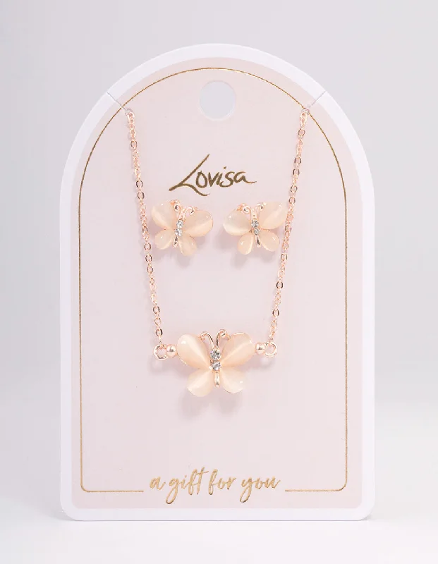 Rose Gold Cateye Butterfly Jewellery Set