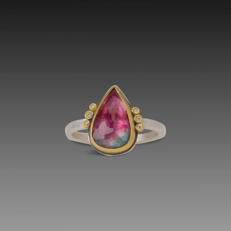 Watermelon Tourmaline Teardrop Ring