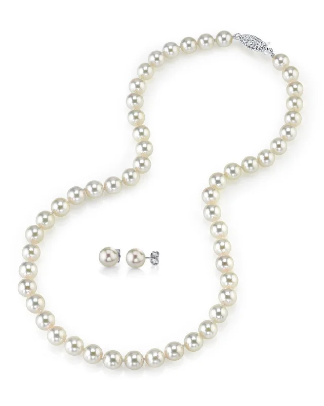 White Japanese Akoya Pearl Necklace & Earring 2-Piece Set, 6.0-6.5mm