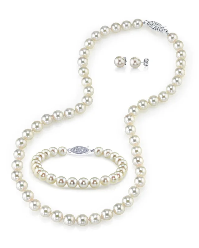 White Japanese Akoya Pearl 3-Piece Jewelry Set, 6.0-6.5mm