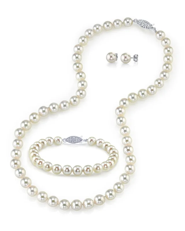 White Japanese Akoya Pearl 3-Piece Jewelry Set, 6.5-7.0mm