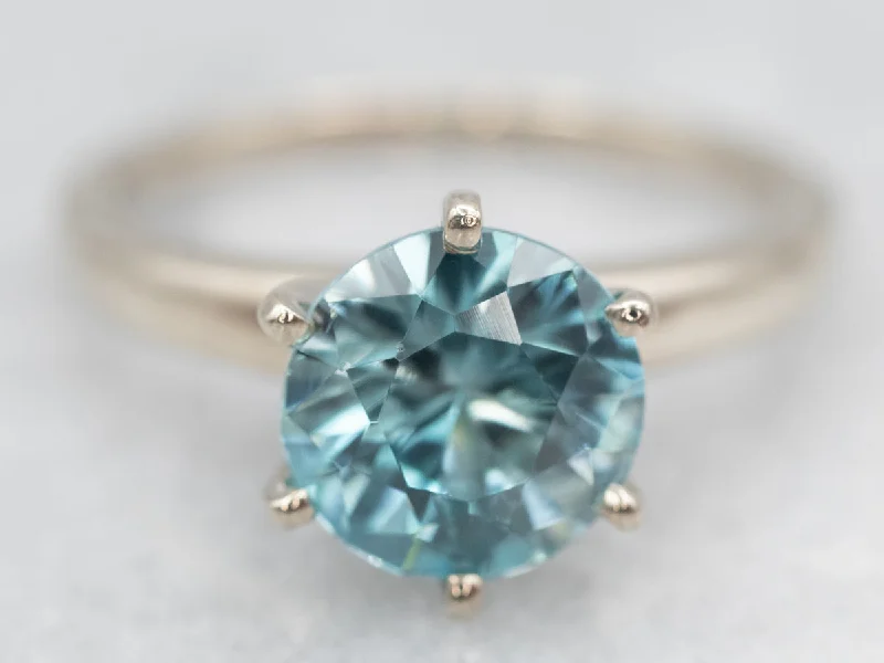 Stylish White Gold Blue Zircon Solitaire Ring