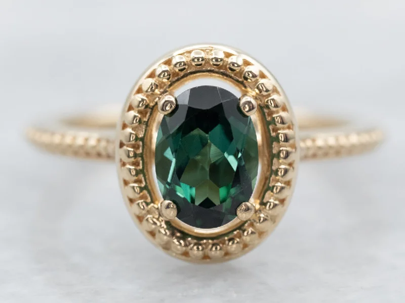 Yellow Gold Green Tourmaline Solitaire Ring