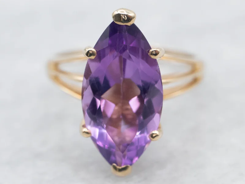 Yellow Gold Marquise Cut Amethyst Cocktail Ring