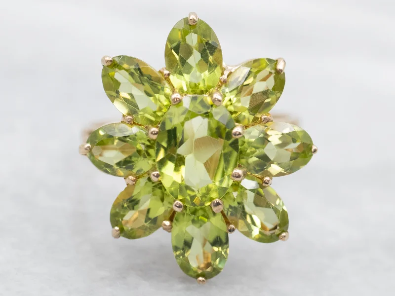 Yellow Gold Peridot Flower Cluster Ring