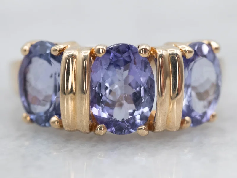 Yellow Gold Three Stone Tanzanite Ring